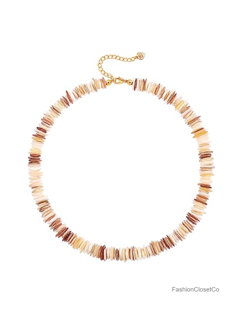Boho Beaded Choker Necklace Women 18k Gold Plated Natural Seashell Puka Shell